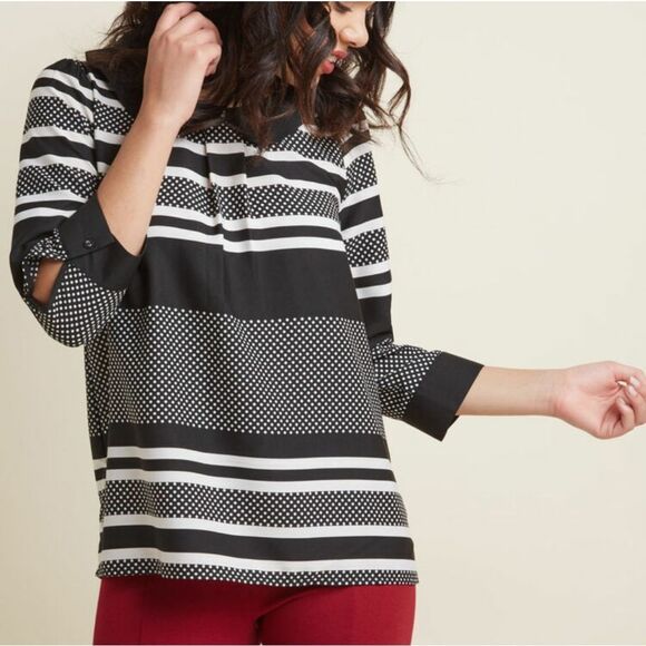 Modcloth Black and White Peter Pan Collar Blouse Top - Picture 1 of 9